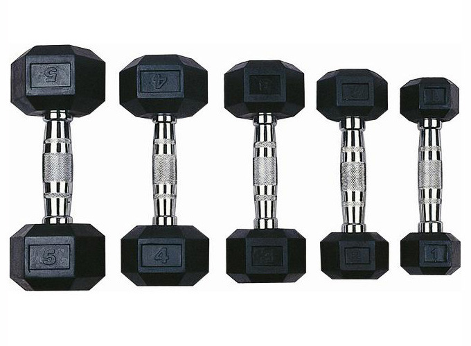 Conjunto de halteres sextavados cromados — 10 pares de 1 a 10 kg — foto de referência